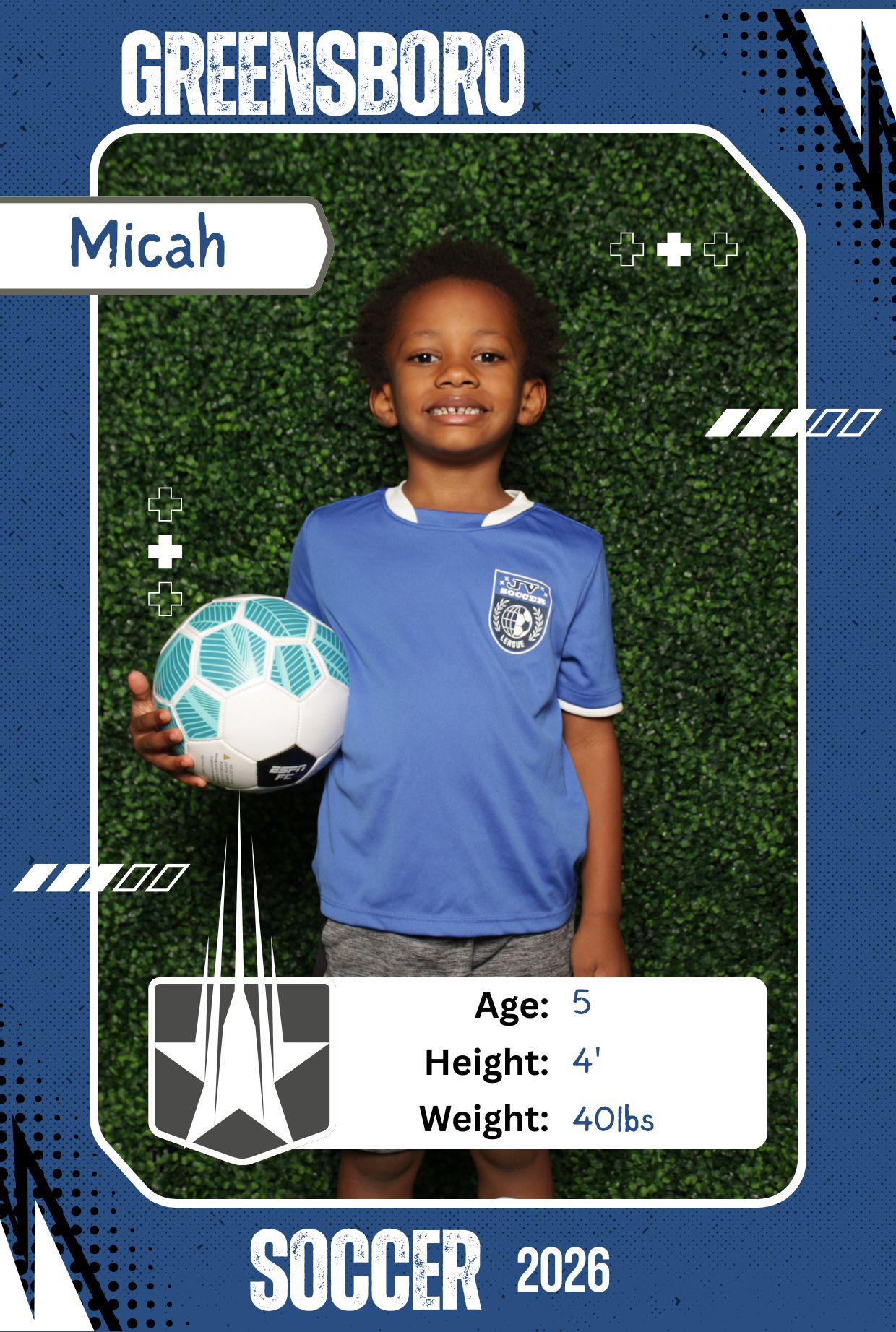 Festive Photos sports card example — Greensboro Soccer 2026